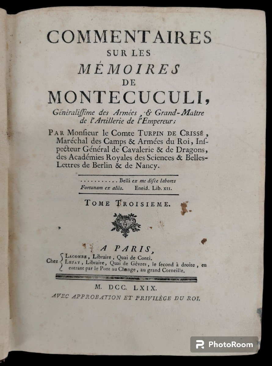 Livres de collection Ancien Commentaires sur les Mémoires de Montecuculi  4 Vol-1764-photo-2