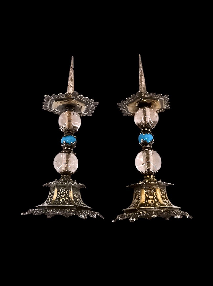 Louis XIV Style Candlestick - Pair Of Candlesticks - Silver Plated Bronze 17th Century-photo-3