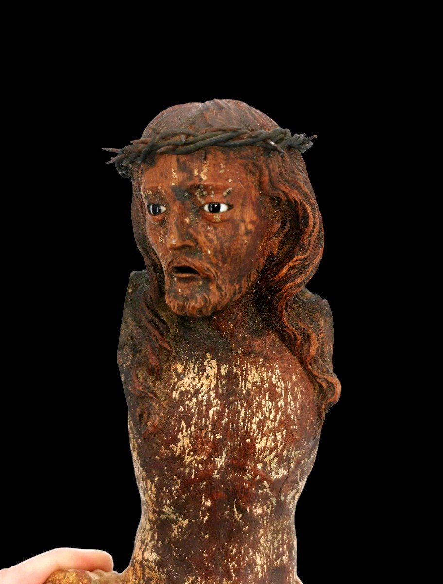 Sculpture Christ En Bois - Noyer Polychrome Et Doré - Oeuvre XVI ème Siècle-photo-4