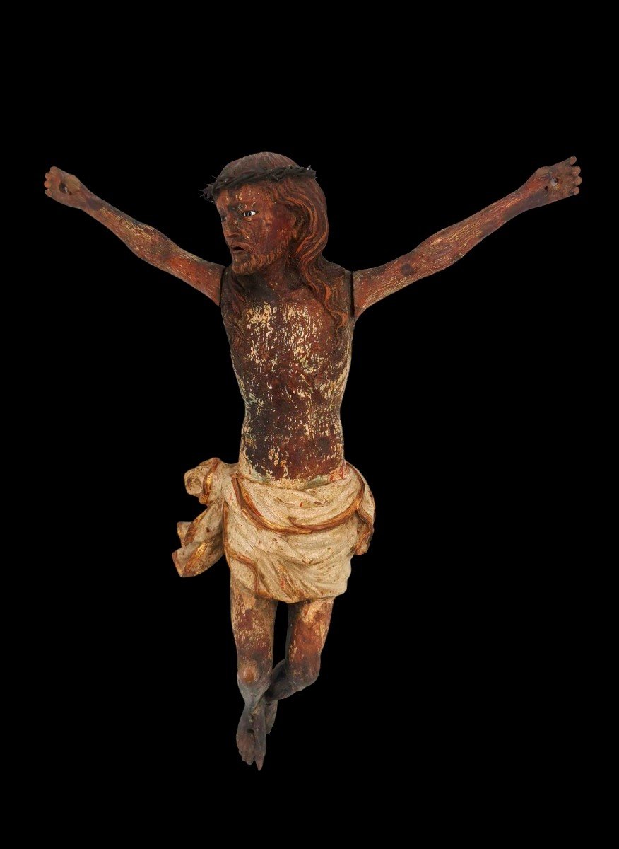 Sculpture Christ En Bois - Noyer Polychrome Et Doré - Oeuvre XVI ème Siècle-photo-1