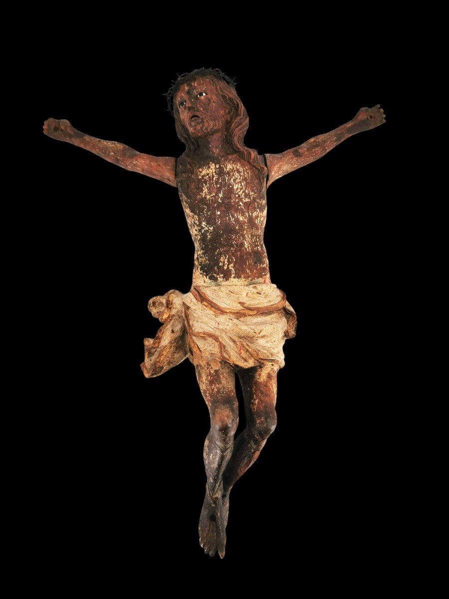 Sculpture Christ En Bois - Noyer Polychrome Et Doré - Oeuvre XVI ème Siècle-photo-7