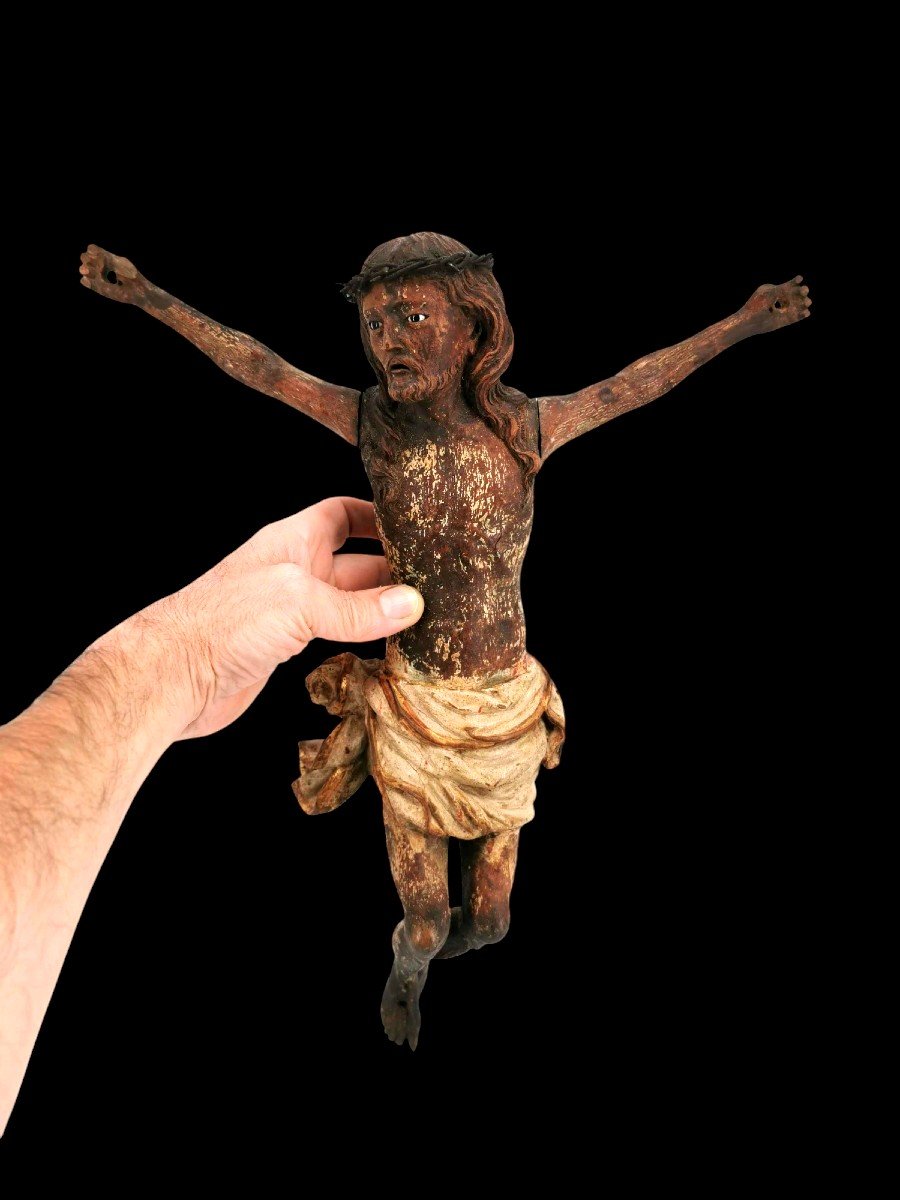 Sculpture Christ En Bois - Noyer Polychrome Et Doré - Oeuvre XVI ème Siècle-photo-8