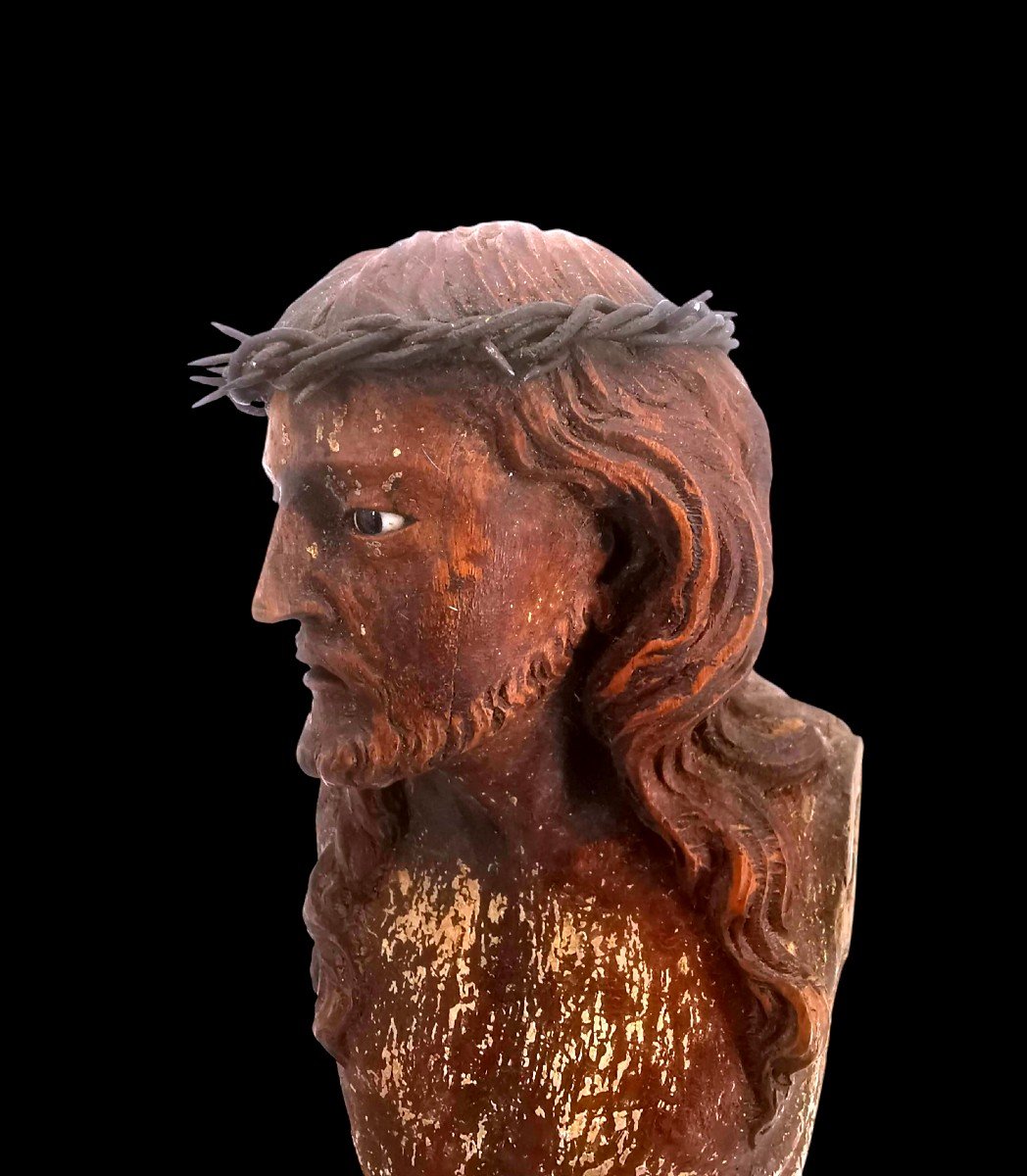 Sculpture Christ En Bois - Noyer Polychrome Et Doré - Oeuvre XVI ème Siècle-photo-6