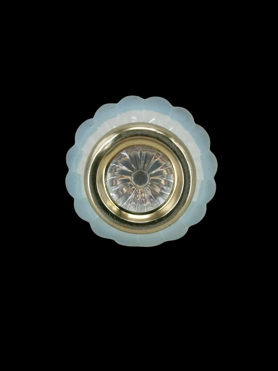  Opalescent Glass Mustard Pot - Silver Vermeil Frame - 19th Century Silverware Tableware-photo-3