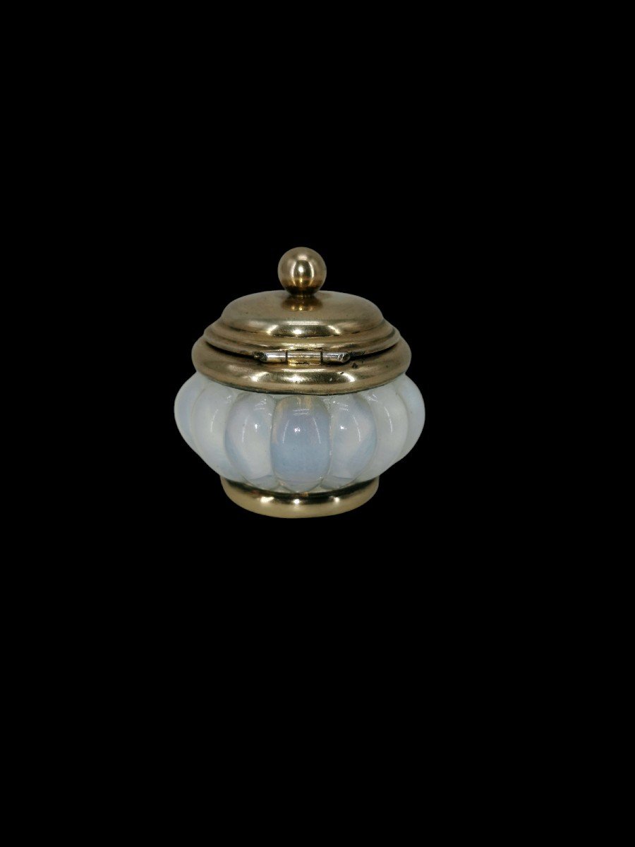  Opalescent Glass Mustard Pot - Silver Vermeil Frame - 19th Century Silverware Tableware-photo-5