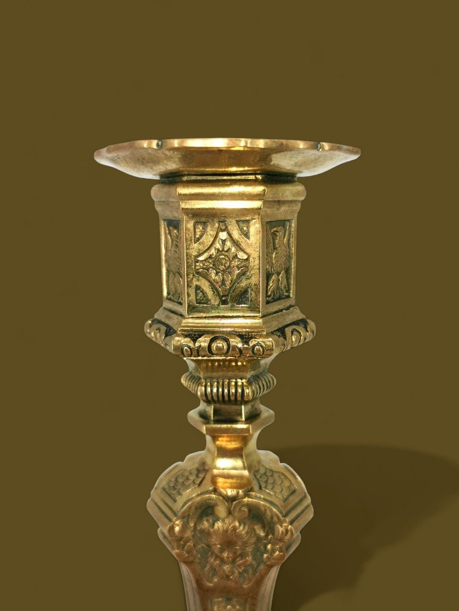 Regency Style Gilt Bronze Flambeau Candle Holder - 19th Century-photo-4