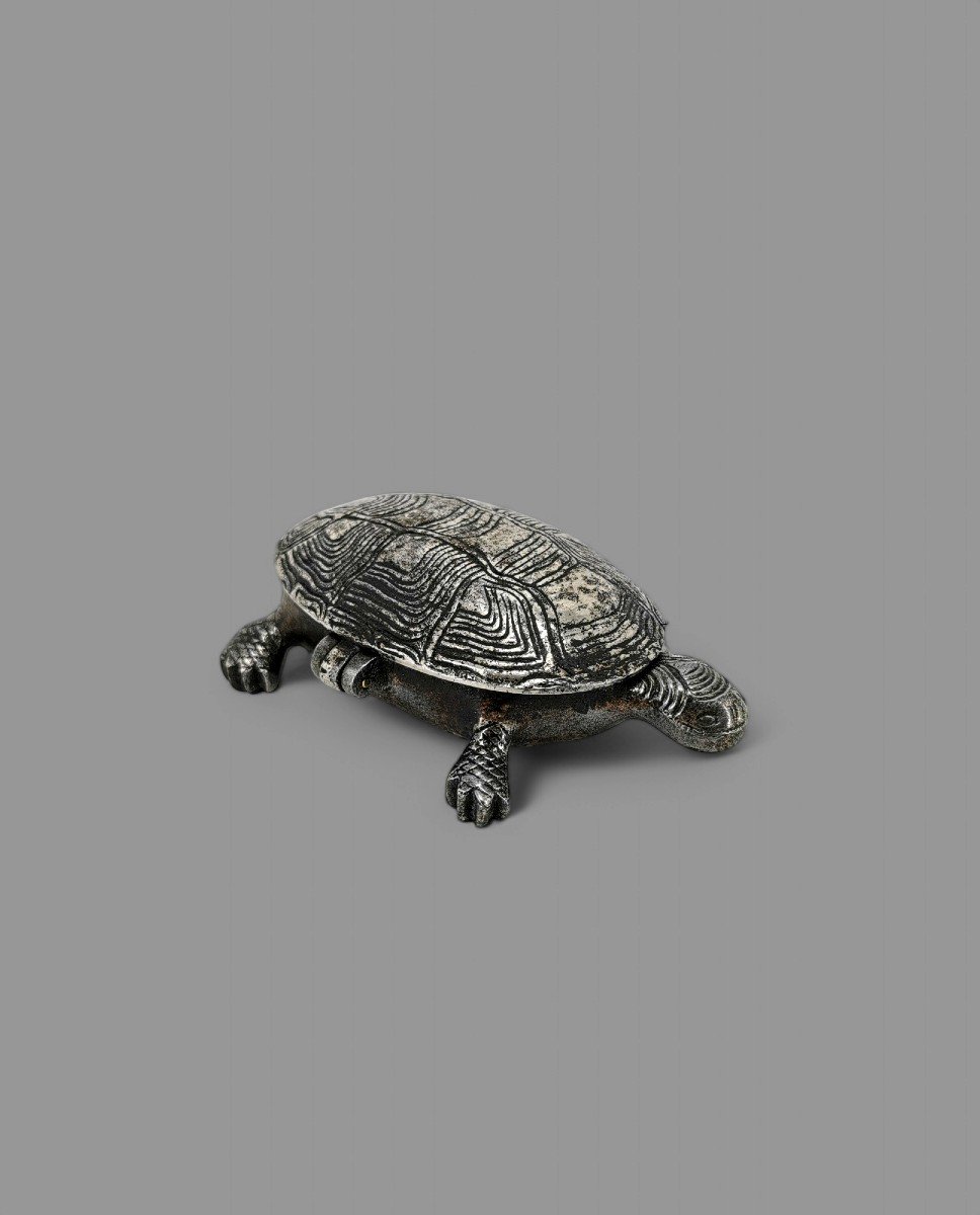 Iron Curiosity - Forged And Chiseled Pyrogen - Tortue Sculpture 19th / 20th Century -photo-4