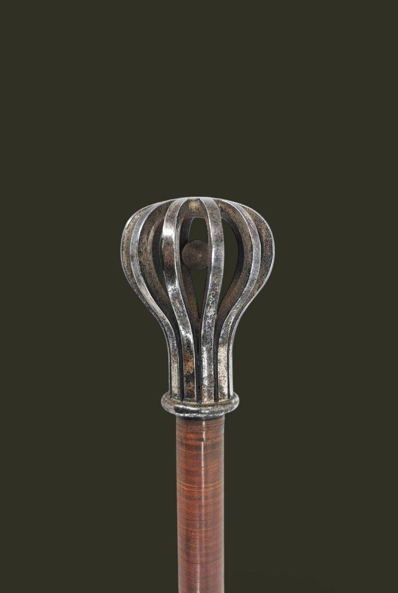 19th Century Collectible Cane - Wrought Iron Covered In Leather - Said To Be For Defense And Alert -photo-3