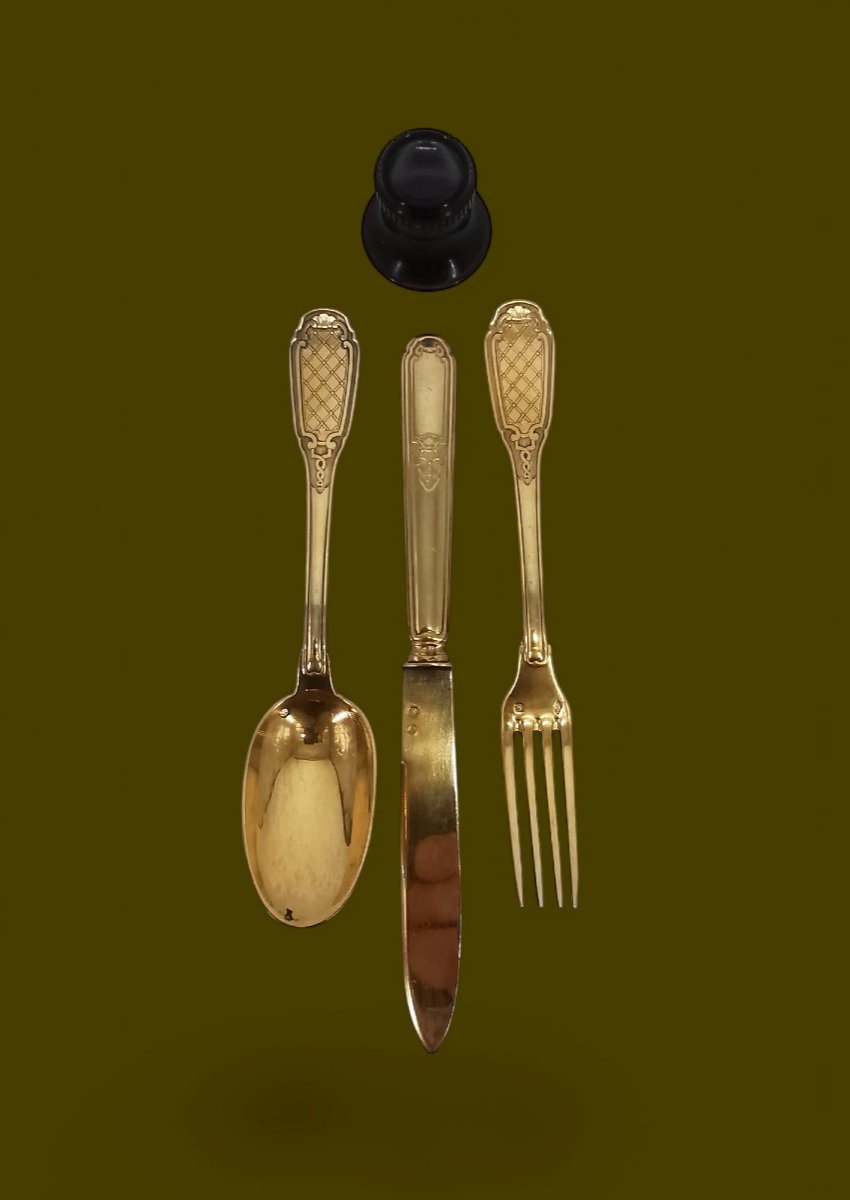 Silverware Service - Silver-gilt Cutlery - 19th Century Tableware -photo-3