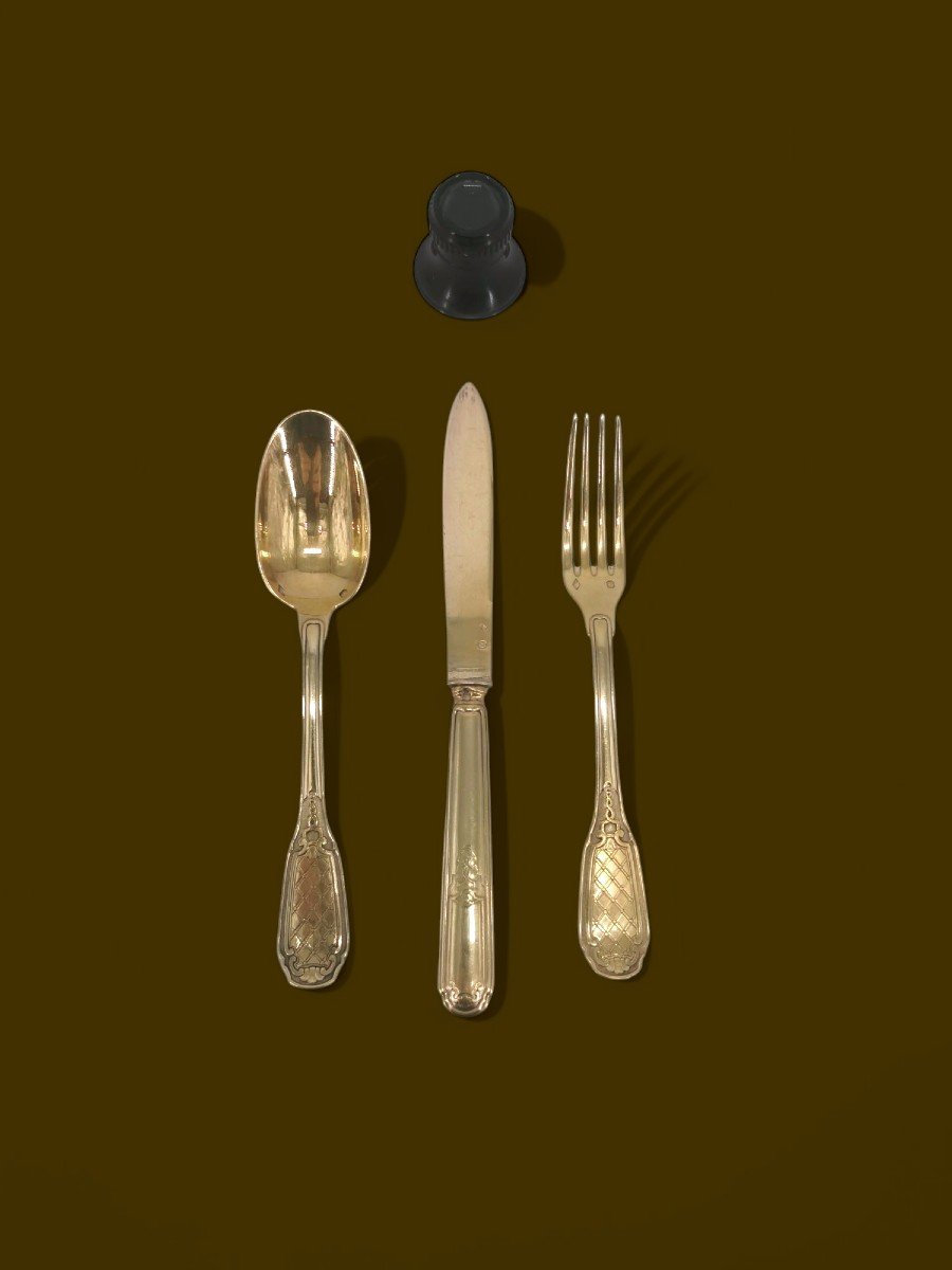 Silverware Service - Silver-gilt Cutlery - 19th Century Tableware 