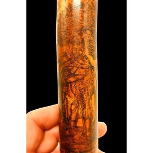 Collectible Message Case - Carved Decor Dated 1866 - Curiosity XIX ᵉ Century