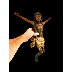 Christ Sculpture In Wood - Polychrome And Gilded Walnut - 16th Century Work