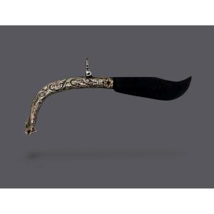 Curved Blade Knife – Silver Handle Oriental Goldwork – 18th Century Cutlery