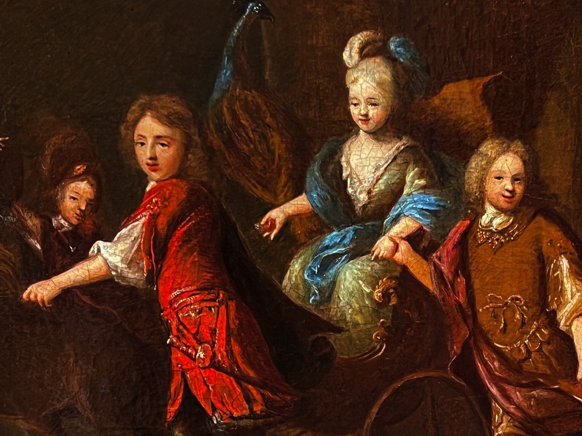 "Portrait de cinq enfants", entourage de Adriaen van der Werff, XVIIème siècle.-photo-3