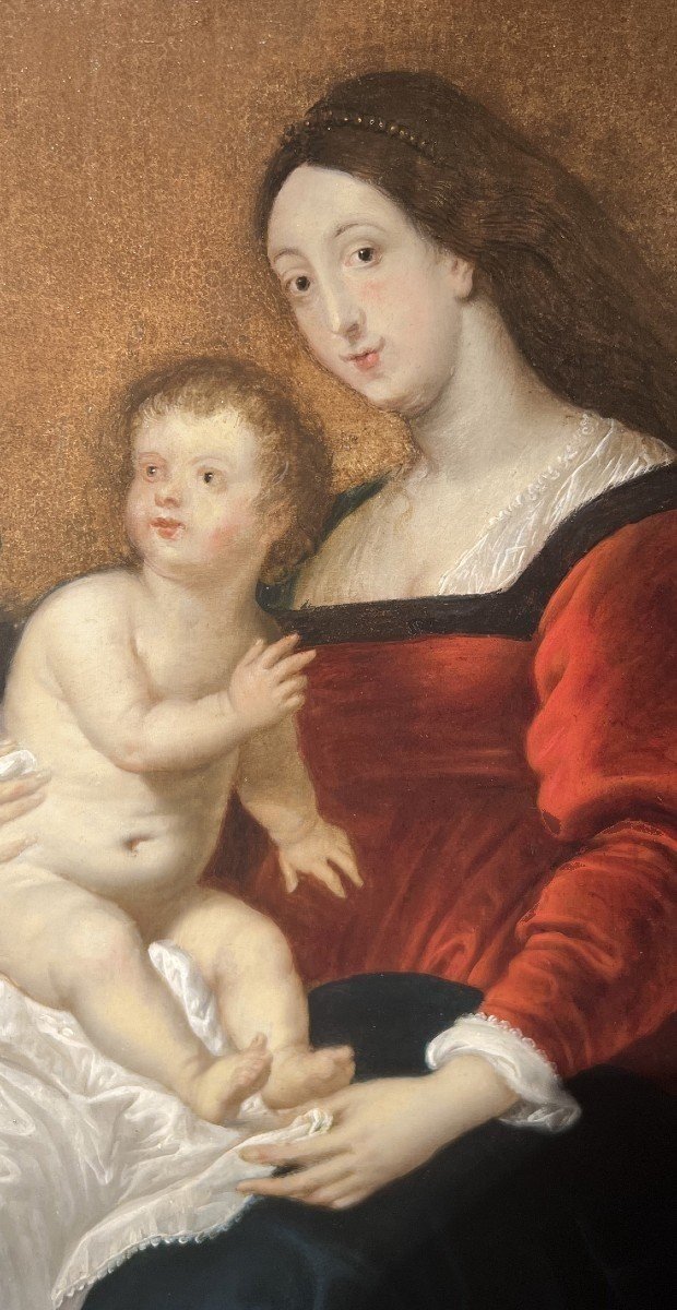 Sainte Famille, Peinture Sur Cuivre, école de Peter Paul Rubens, XVIIème siècle.-photo-2