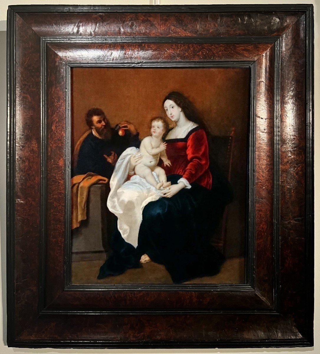 Holy Family, Painting On Copper, School Of Peter Paul Rubens, 17th Century.