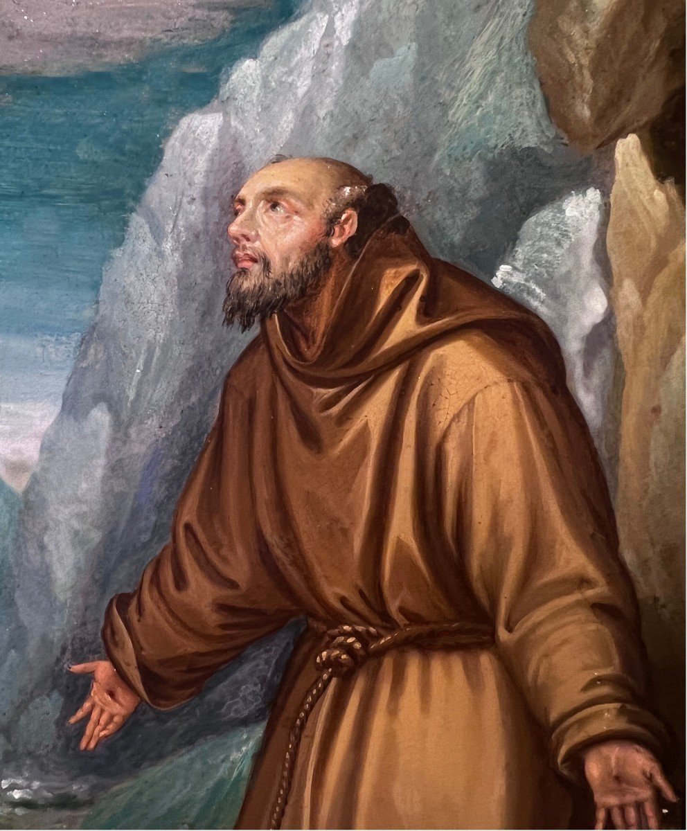 "Saint François d'Assise", huile sur cuivre italienne de XVIIème siècle.-photo-2