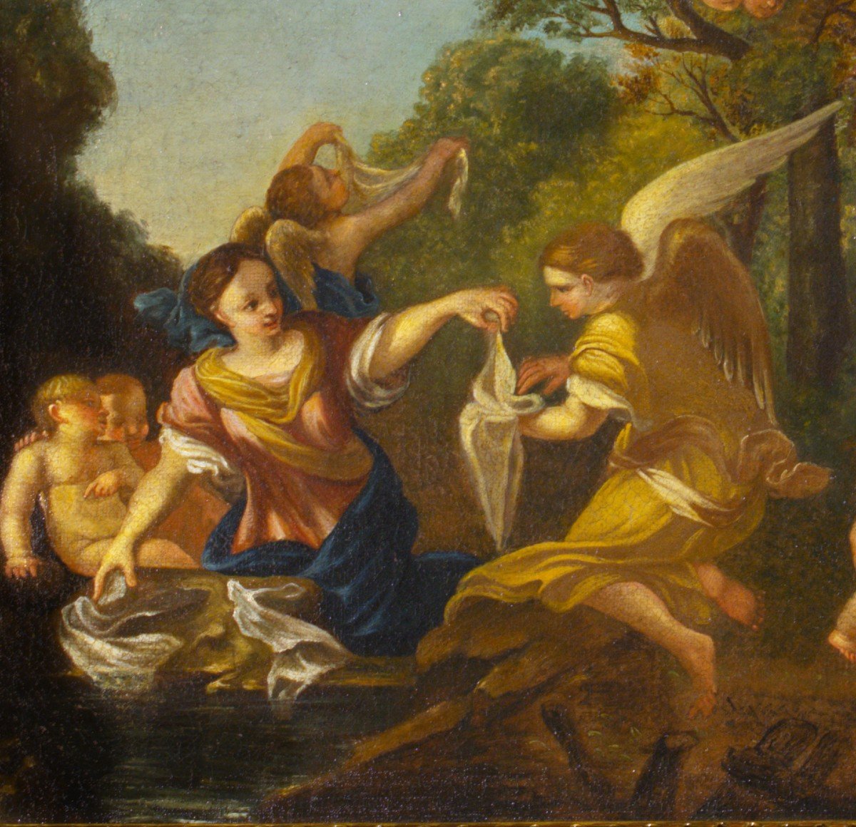 Rest During The Flight Into Egypt, Oil On Canvas From The 17th Century.-photo-3