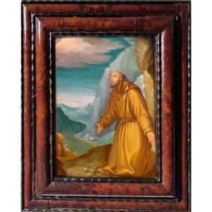 "saint Francis Of Assisi", Italian Oil On Copper From The 17th Century.