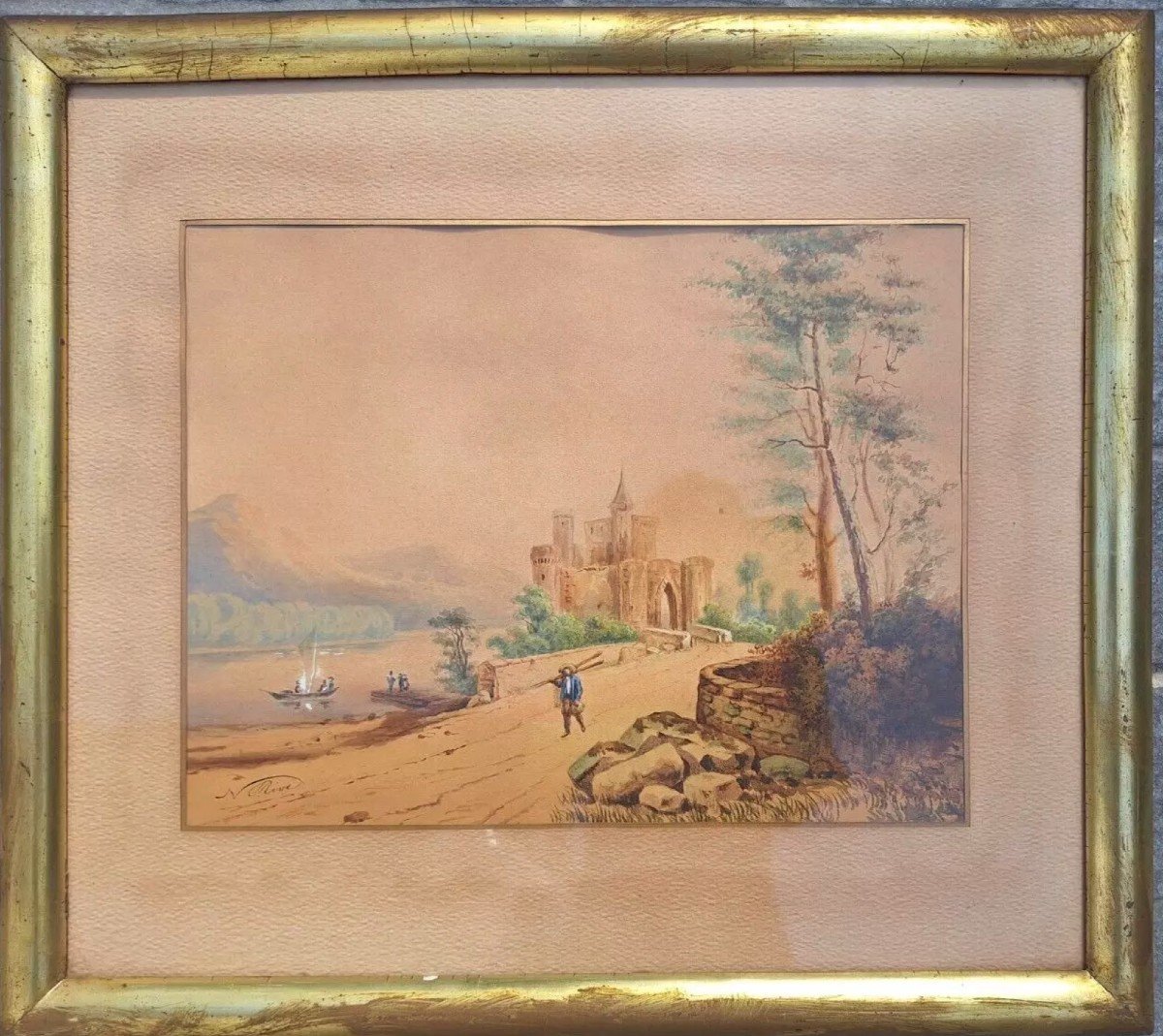 Old 19th Century Landscape Painting Signed Nicolas Louis Albert De La Rive