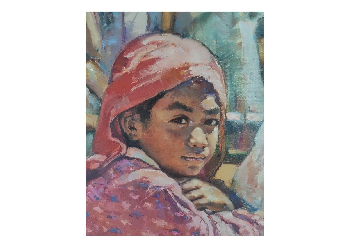 Oil On Canvas Orientalist Young Berber Girls-photo-1