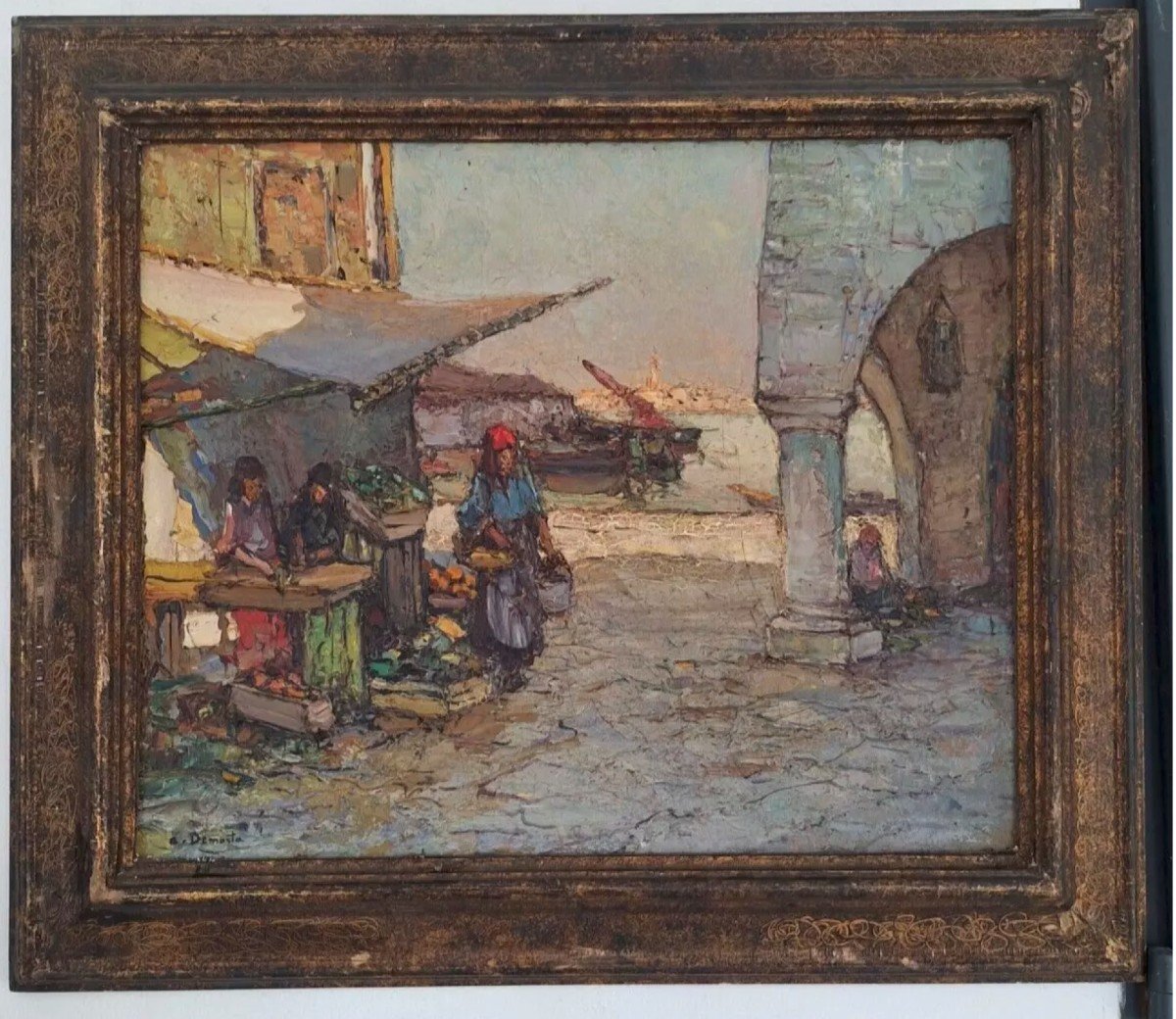 Old Hst Painting Framed Signed A. Demarta 1937 Marine Boats City Chioggi