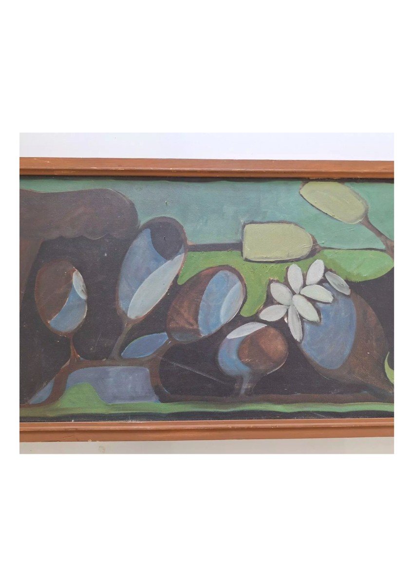 Painting Hst Modern Abstract Still Life Framed Painting Signed Hermann Böbel-photo-3