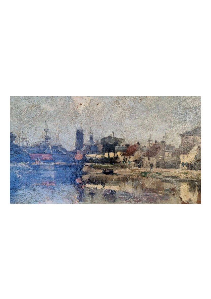 Peinture Ancienne Huile Sur Toile Paysage Marin, Architecture Auguste Donnay-photo-4