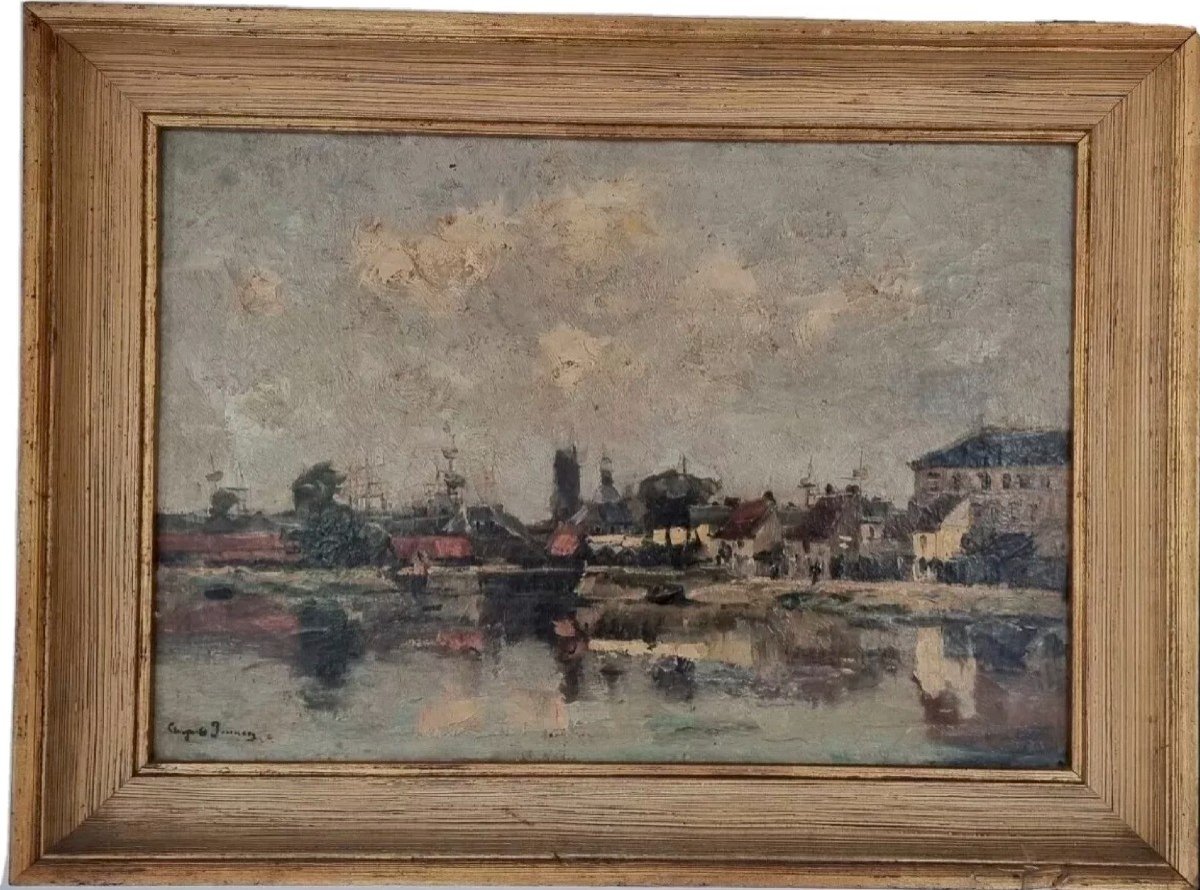 Peinture Ancienne Huile Sur Toile Paysage Marin, Architecture Auguste Donnay