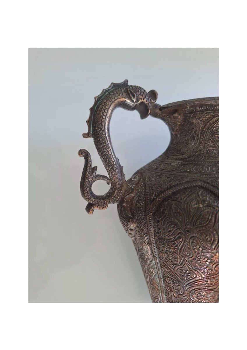 Copper Vase Engraved Dragons Mughal Art Or Syria Persia-photo-7