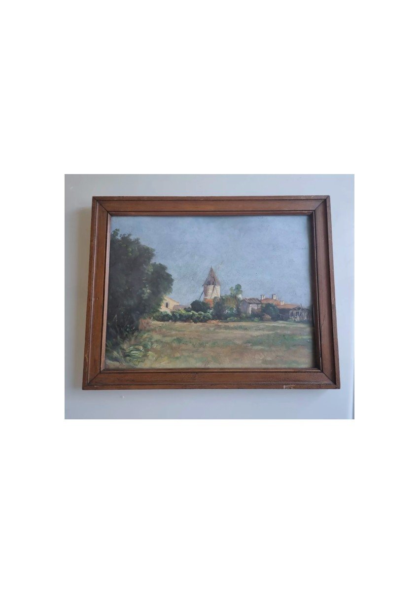 Peinture Ancienne Huile Paysage Architecture Angoulins 1932 Par Louis Soullard-photo-2