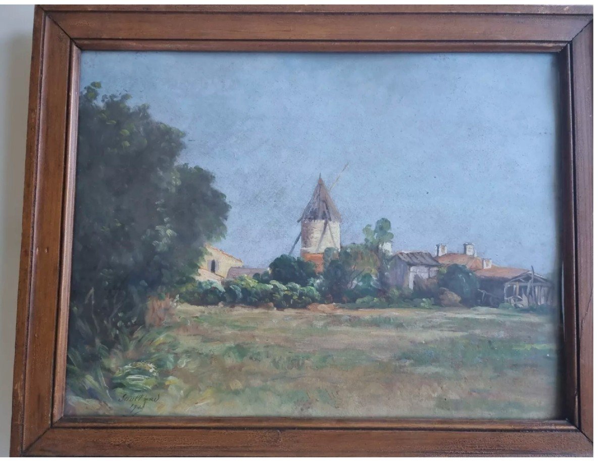 Peinture Ancienne Huile Paysage Architecture Angoulins 1932 Par Louis Soullard