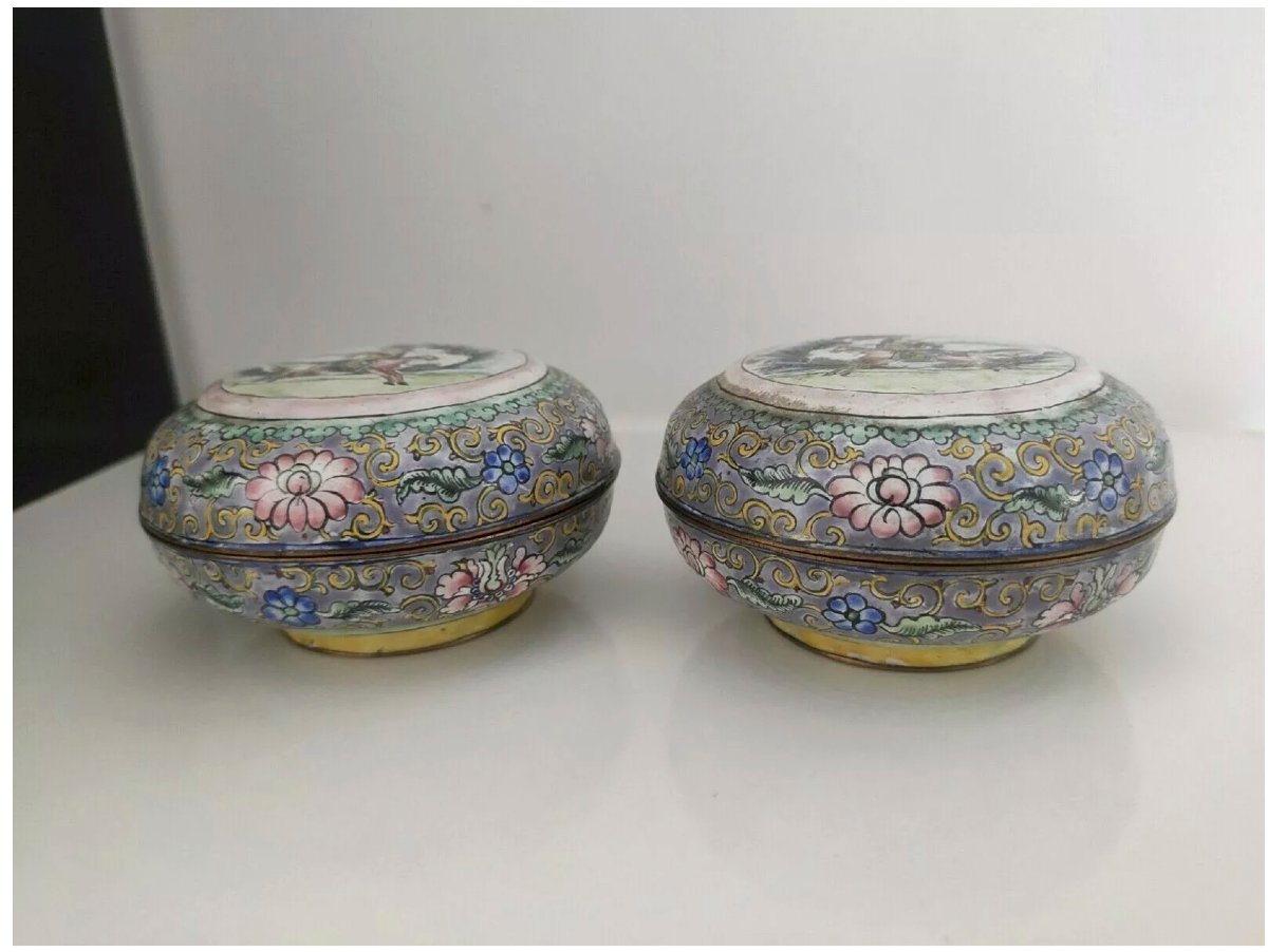 2 Petits Vases Cloisonnés  Porcelaine Chinoise Bleu Et Blanche -photo-2