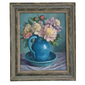 Old Oil Painting On Canvas Flowers Signed Charles Jean Renaud