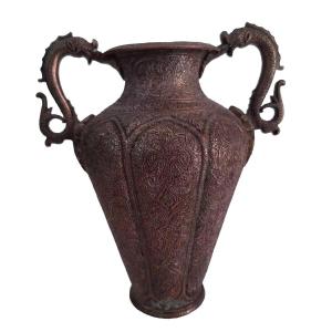 Copper Vase Engraved Dragons Mughal Art Or Syria Persia