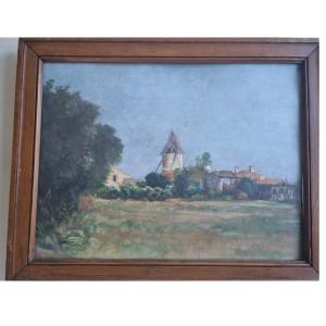 Peinture Ancienne Huile Paysage Architecture Angoulins 1932 Par Louis Soullard