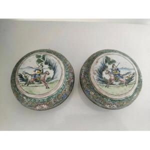 2 Small Chinese Blue And White Porcelain Cloisonné Vases 