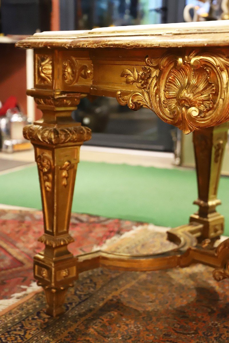 White Marble And Golden Wood Table-photo-2