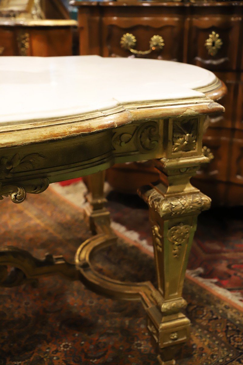 White Marble And Golden Wood Table-photo-4