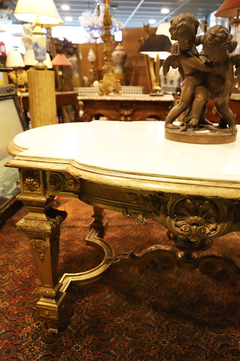 White Marble And Golden Wood Table