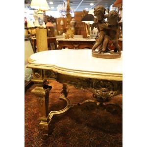 White Marble And Golden Wood Table