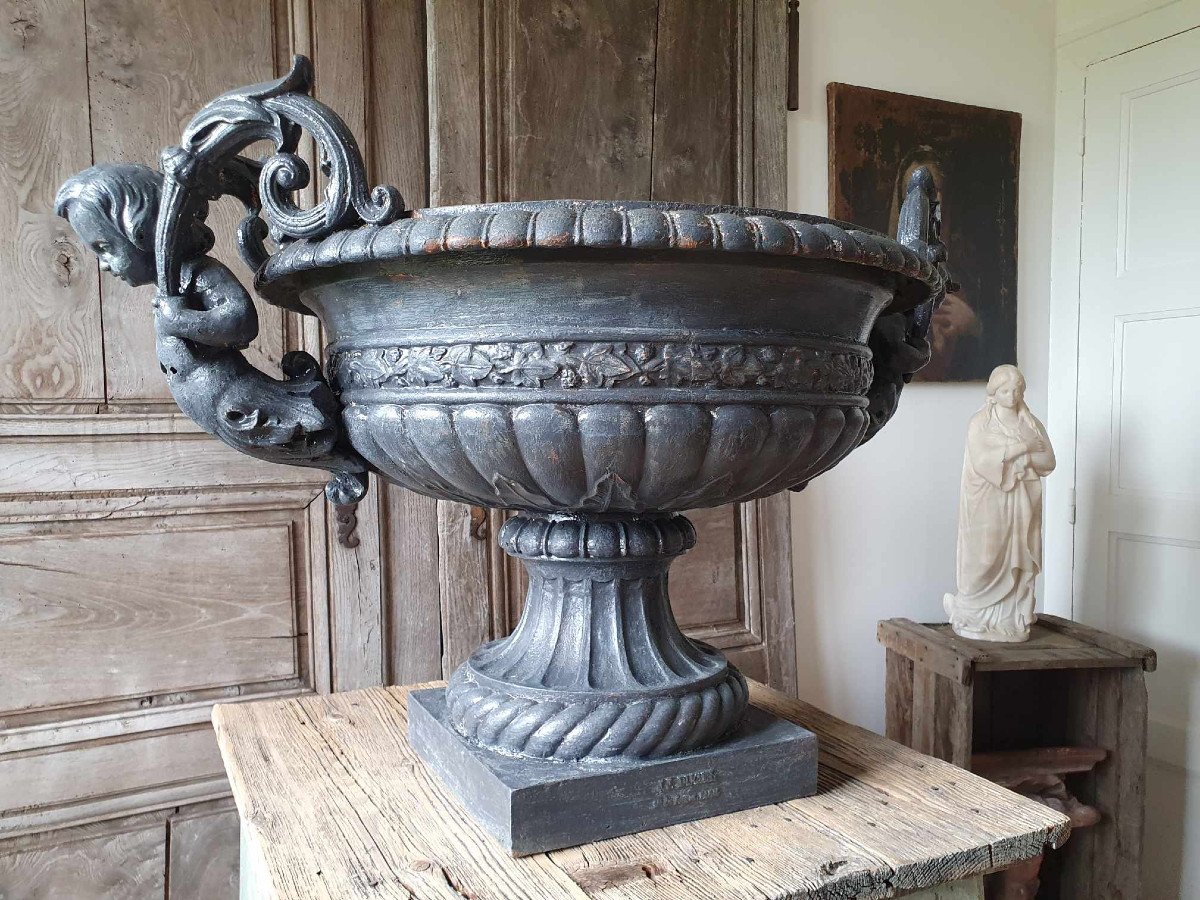Monumental Cast Iron Vase -jj Ducel - 19th Century-photo-3