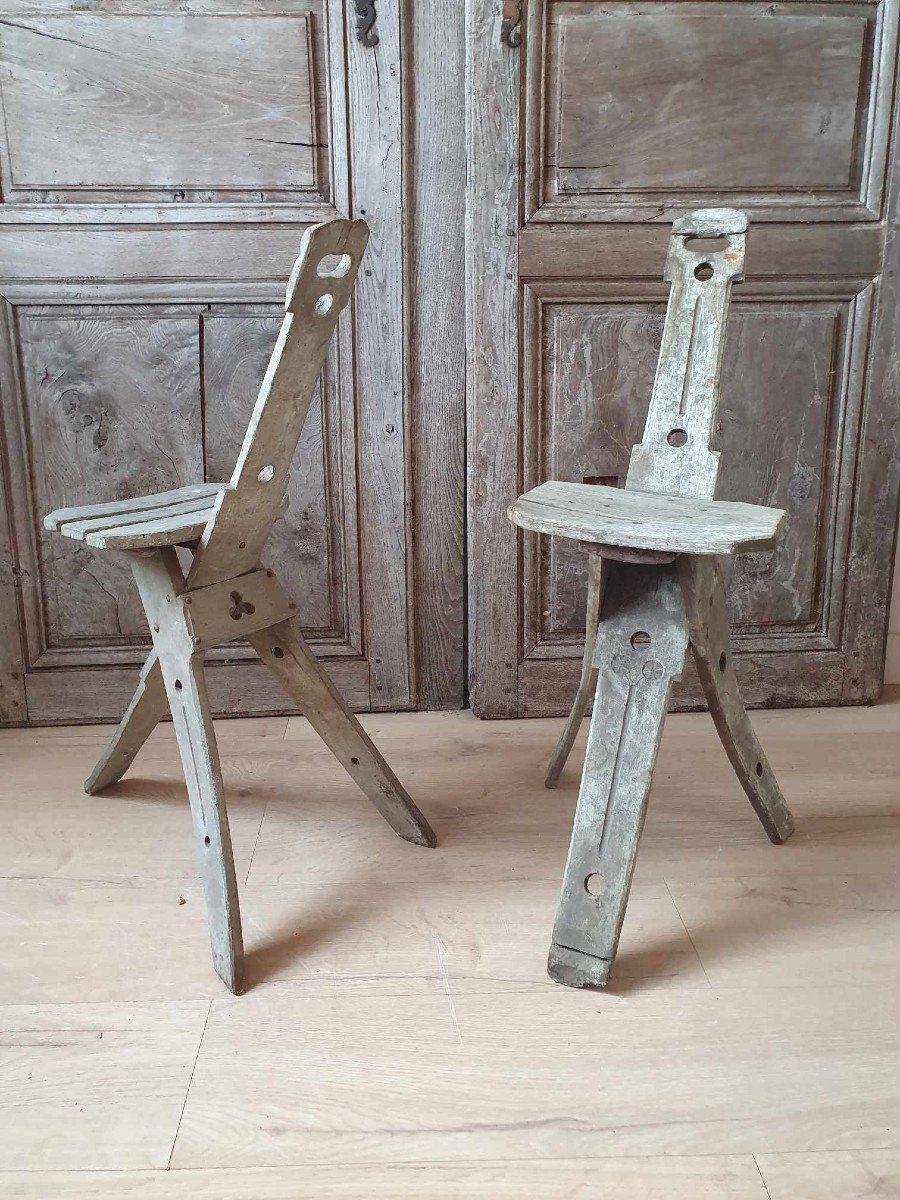 Pair Of Winegrower's Chairs - "pelle à Cul" - Popular Art -photo-4