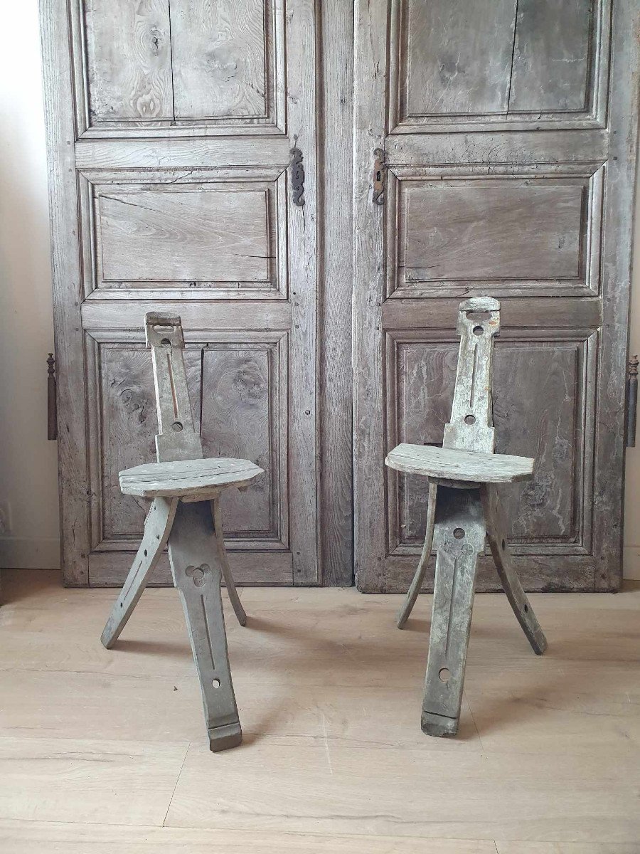 Pair Of Winegrower's Chairs - "pelle à Cul" - Popular Art -photo-1