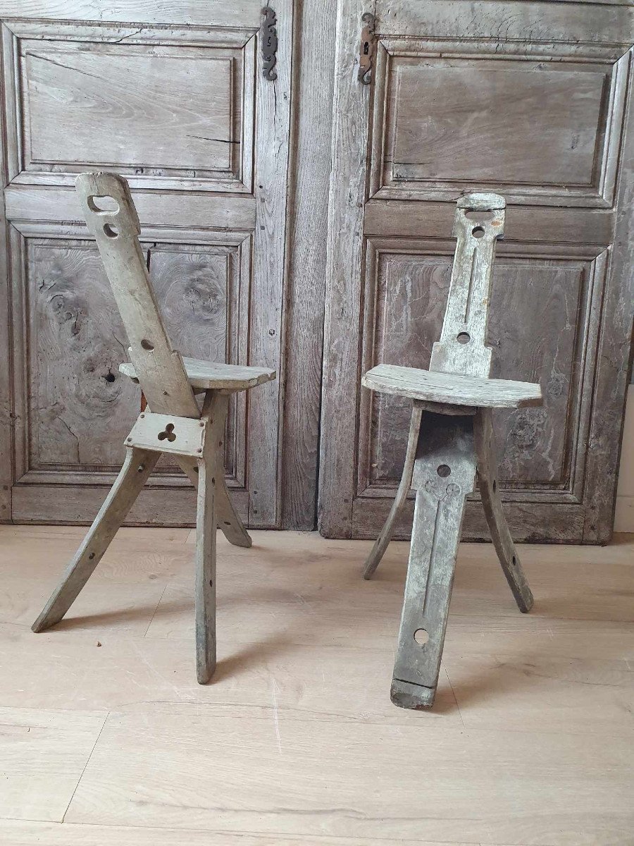 Pair Of Winegrower's Chairs - "pelle à Cul" - Popular Art -photo-4