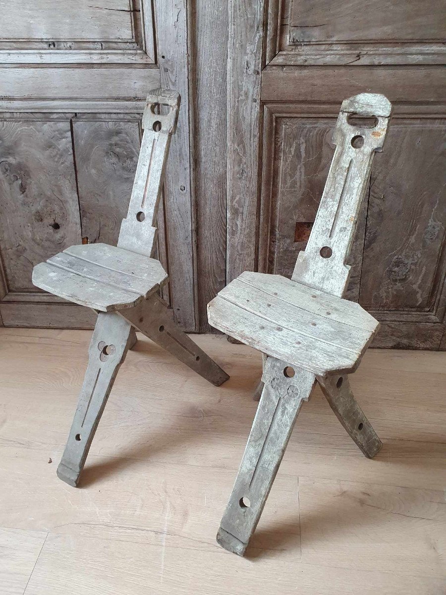 Pair Of Winegrower's Chairs - "pelle à Cul" - Popular Art -photo-6