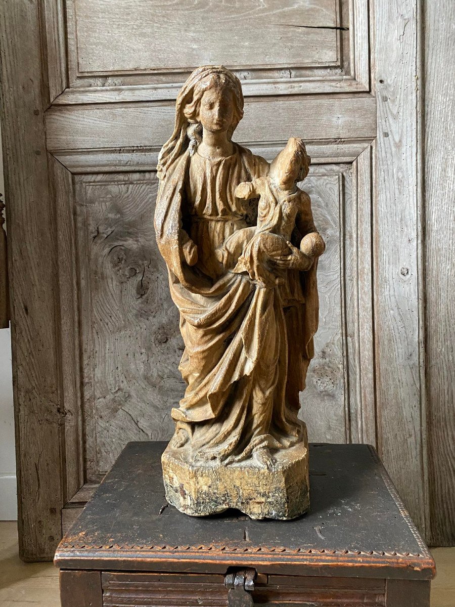 Virgin And Child - Alabaster - 17th Century -photo-2