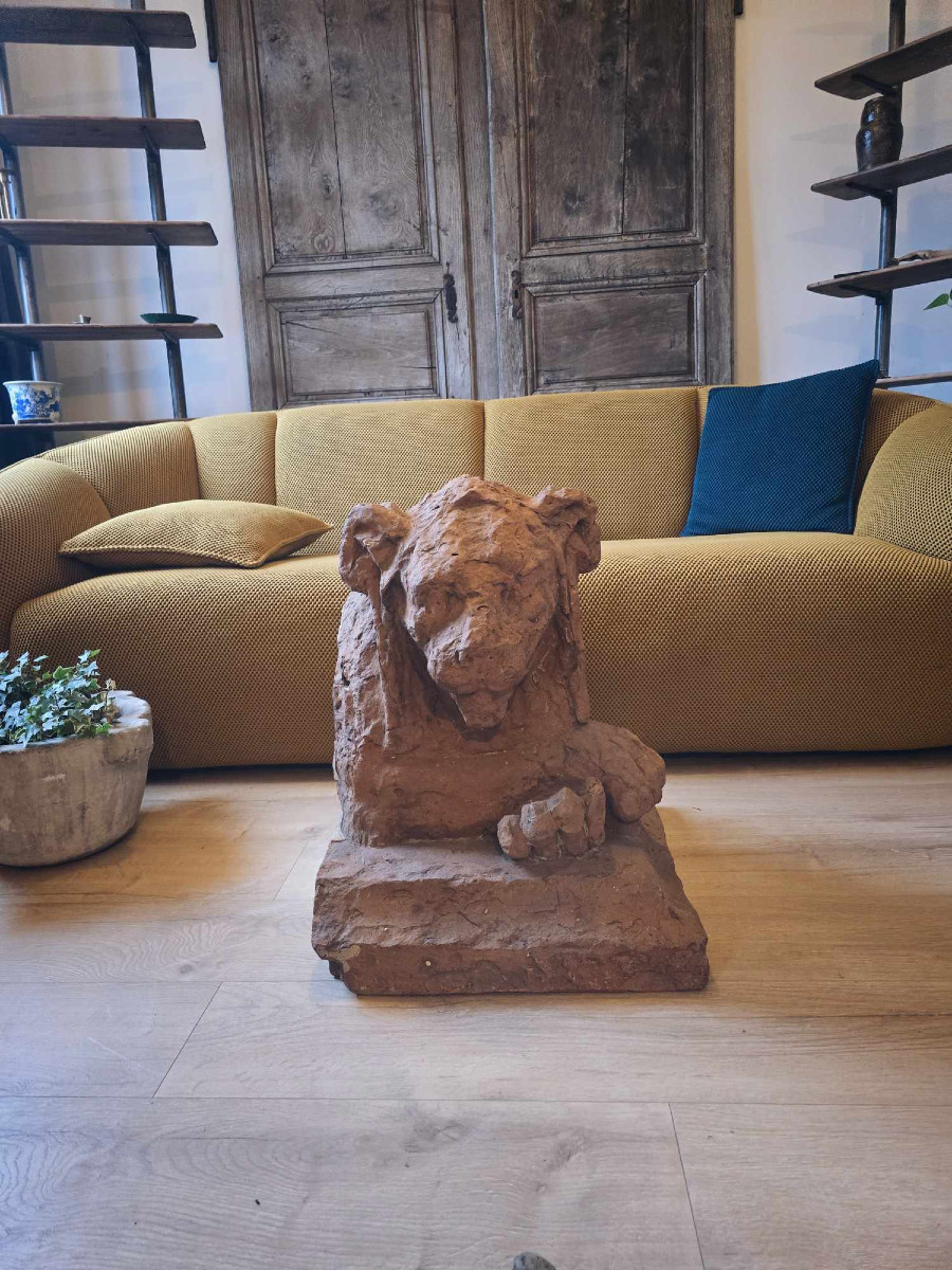 Lion Of The Perron Of A Private Hotel - Return From Egypt - Terracotta-photo-4