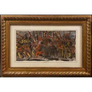 André Masson - The Battle Of San Romano - Gouache And Watercolor