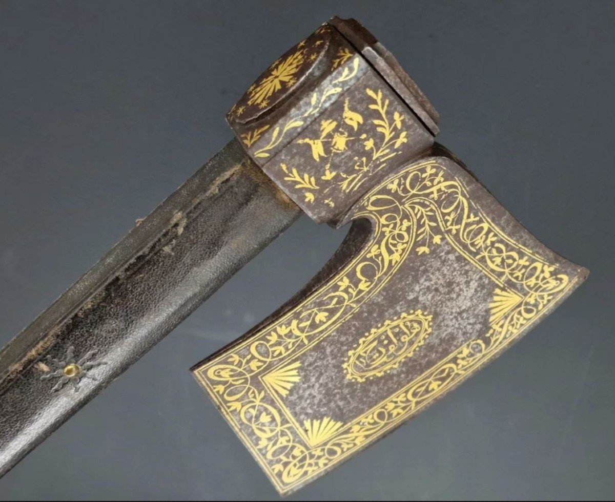 Pair Of Qajar Tabarzine Combat Axes Indo Persian Ottoman Ax Eighteenth-photo-3